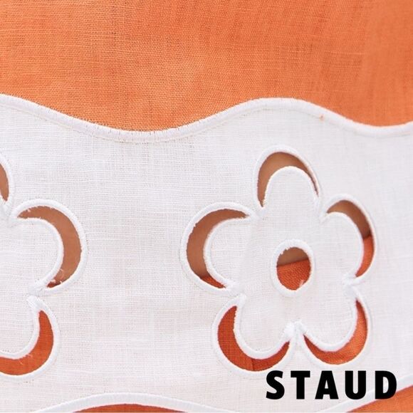 STAUD **NWT** Mika Linen Top in Apricot (Orange) & White - Picture 10 of 16